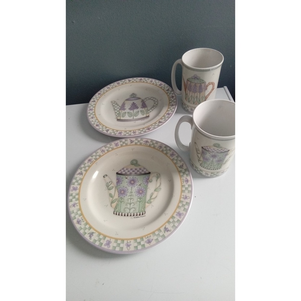 Teapot Plates and Mugs Set, Floral Design, Kitchen‎ Decor, Tea Party